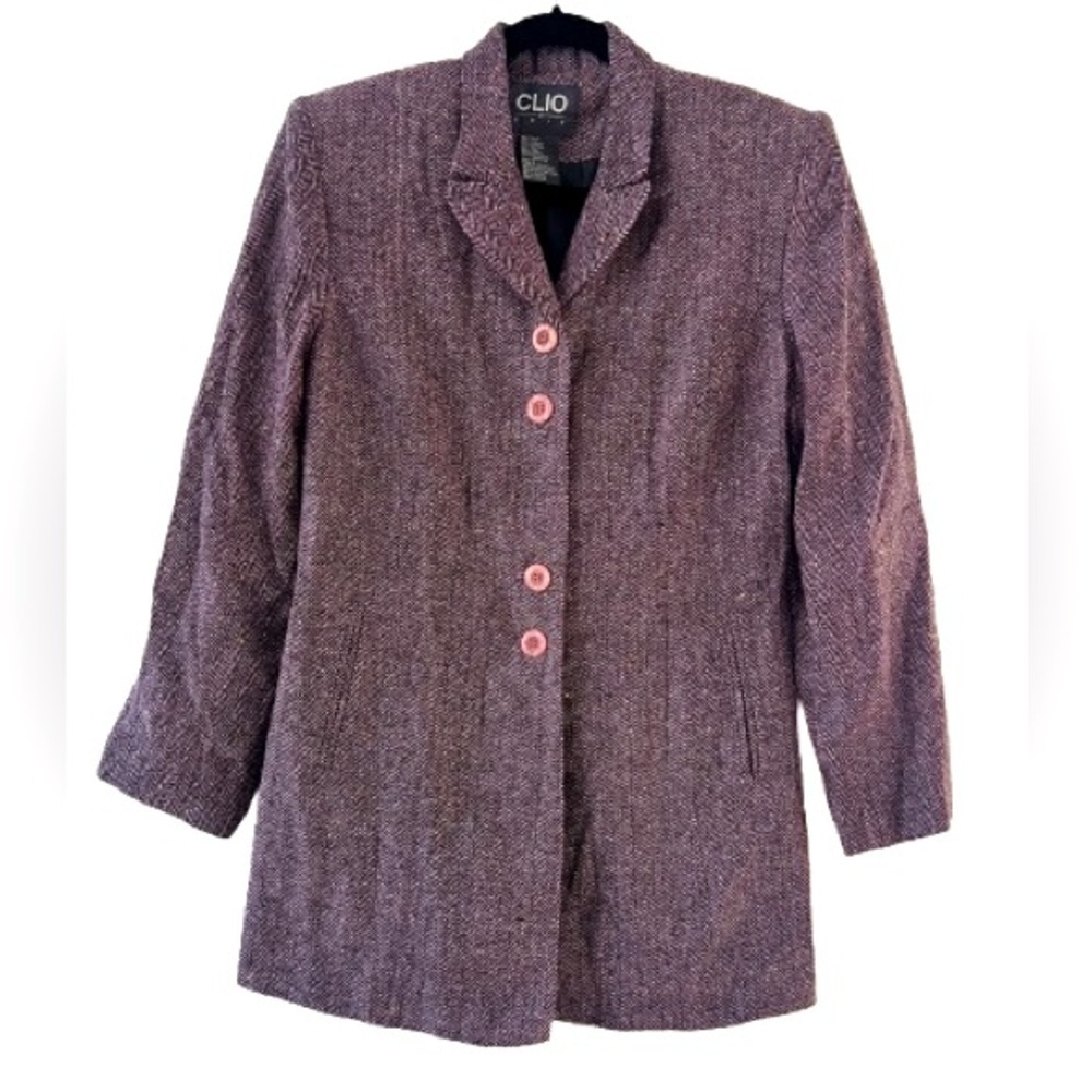 NWT Womens Vintage 90’s Clio Burgundy and Pink Tweed Skirt Suit Set.
Size 12